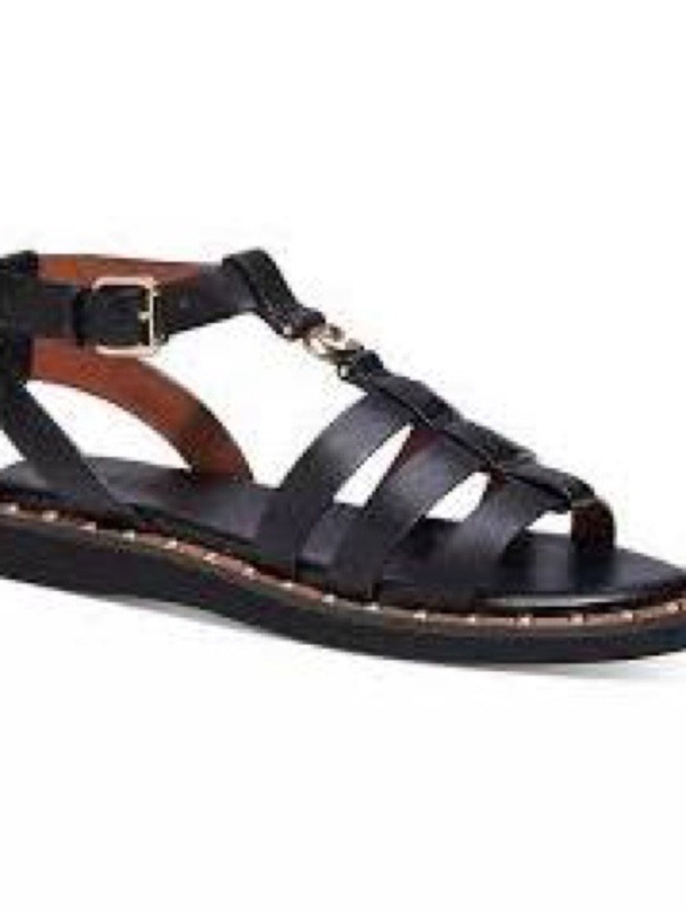 Coach Black Leather Gladiator Sandals with Gold Accent